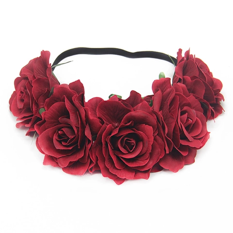 Fascia Per Capelli Con Ghirlanda Di Rose Artificiali Tessuto Raso Elastico Per Matrimonio Festa Carnevale Stile Boho