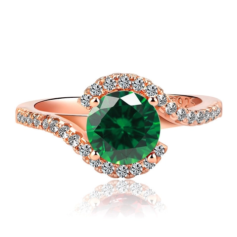 Rose Gold Plated Copper Ring For Women With Round Zircon Classic Halo Style Engagement Fashion Accessory