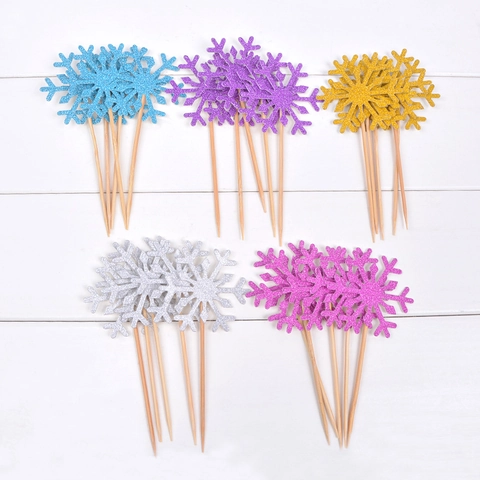 Adornos De Pastel Copo De Nieve Brillante Con Palo De Madera Fiesta De Navidad Cumpleaños Decoración De Postres Tema De Invierno