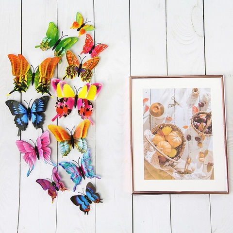 Pegatinas de Pared de Mariposa de Doble Capa Estéreo 3D Con Imanes Calcomanías de Mariposa de PVC para Sala de Estar Dormitorio Decoración