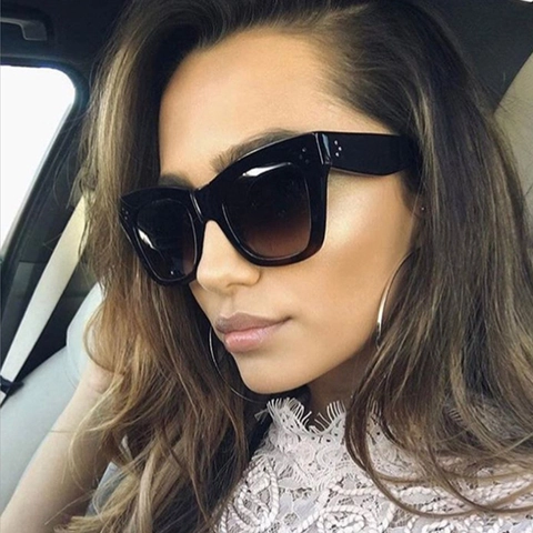 Fashion Large Square Sunglasses UV400 Protection PC Frame Metal Rivets Retro Cat Eye Shades For Women Men