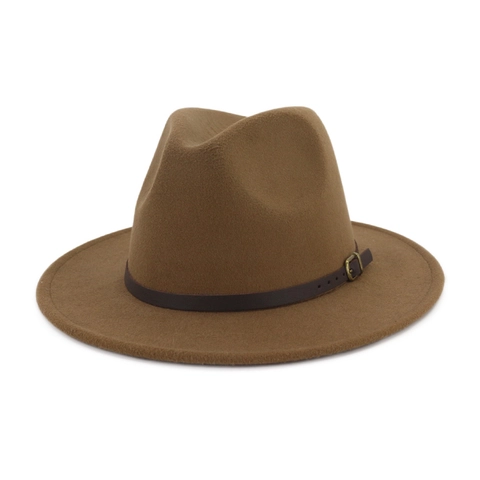 Unisex Classic Wide Brim Fedora Hat Cotton Polyester Felt With Belt Buckle Band Retro Jazz Style Adjustable