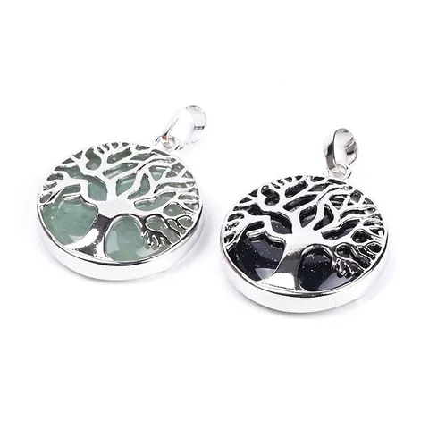 Lebensbaum Runder Hohler Anhänger Halskette Naturstein Kupfer Schmuck Böhmischer Stil Ethnisches Geschenk