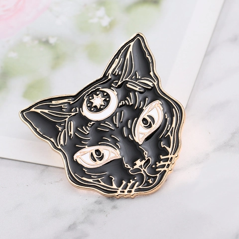 Spilla In Smalto Gatto Nero Pin Misteriosa Luna Crescente Stella Distintivo Animale Cartone Animato Gioielli In Lega Per Vestiti