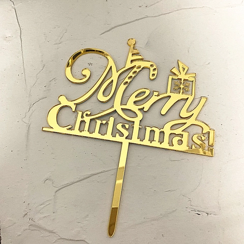 Merry Christmas Cake Topper Acrylic Mirror Gold Red Festive Party Decoration INS Style Dessert Ornament Top