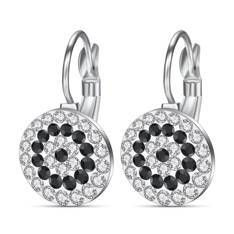 Stainless Steel Round Leverback Hoop Earrings Pave Rhinestone Circular Drop Earrings For Women Fashion Daily Office Jewelry Gift