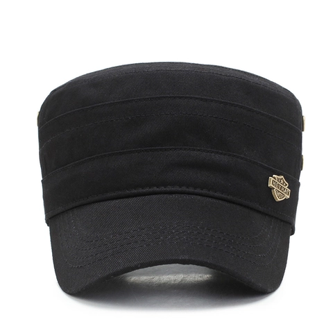 Heren Cadet Cap Flat Top Militaire Hoed Verstelbaar Polyester Katoen Zonbescherming Outdoor Casual Met Metalen Badge