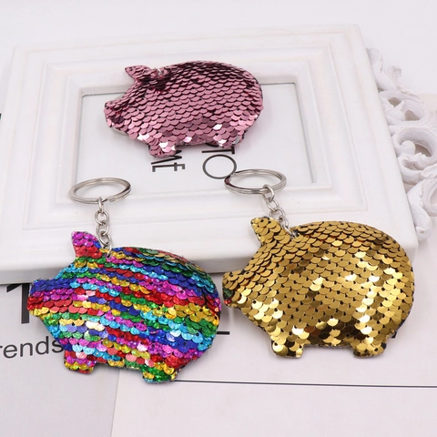 Schattige Omkeerbare Pailletten Varken Sleutelhanger Reflecterende Dubbelzijdige Glitter Tas Hanger Auto Sleutelring Cadeau Kids