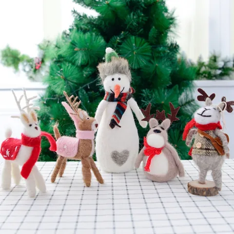 Décorations De Noël En Feutre Fait Main Laine Bonhomme De Neige Renne Gnome Chouette Décoration De Table Fête Accessoires Photographie