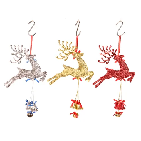Pendente Renna Di Natale Ornamento Appeso Alce Scintillante Con Nastro Campana Per Decorazione Scena Albero Festa