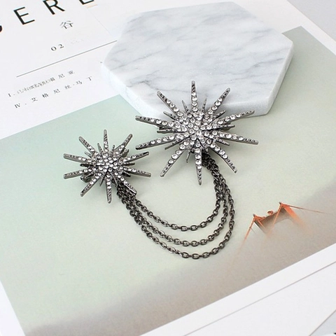 Doppel Stern Tassel Kette Brosche Mit Strasssteinen Besetzt Vintage Legierung Reversnadel Für Damen Herren Anzug