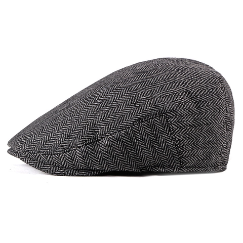 British Retro Herringbone Flat Cap Men Vintage Ivy Beret Hat Cotton Polyester Blend Casual Autumn Spring Outwear