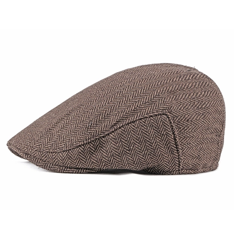 British Retro Herringbone Flat Cap Men Vintage Ivy Beret Hat Cotton Polyester Blend Casual Autumn Spring Outwear
