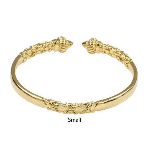 Brazalete Abierto de Cobre Chapado en Oro 18K Vintage Cabeza de Calabaza Mujer Patrón Relieve Étnico Joyería Halloween Regalo