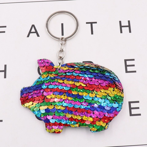 Schattige Omkeerbare Pailletten Varken Sleutelhanger Reflecterende Dubbelzijdige Glitter Tas Hanger Auto Sleutelring Cadeau Kids