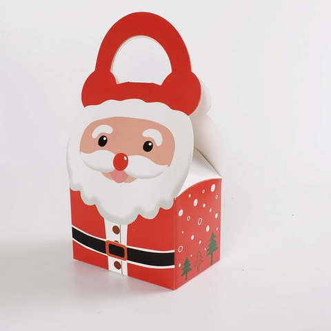 Christmas Gift Bags Handheld Paper Boxes Santa Claus Elk Prints For Xmas Party Favors Candy Packaging Red Portable