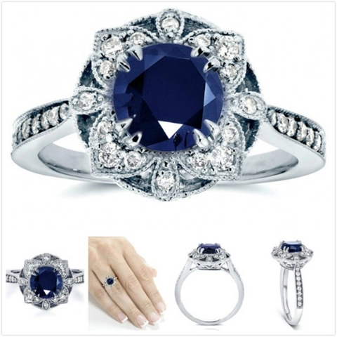 Bague Fleur Évidée Vintage Pour Femme Bijoux En Cuivre Rétro Avec Design Halo En Zircon Rond Accessoire Élégant