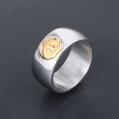 Men Signet Ring Stainless Steel Two Tone Gold Flying Bird Pigeon Emblem Vintage Wide Band Retro Jewelry Gift