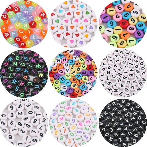 Acrylic Alphabet English Letter Number Heart Star Beads Flat Round Loose Beads For DIY Bracelet Jewelry Making Handicrafts Craft Accessory