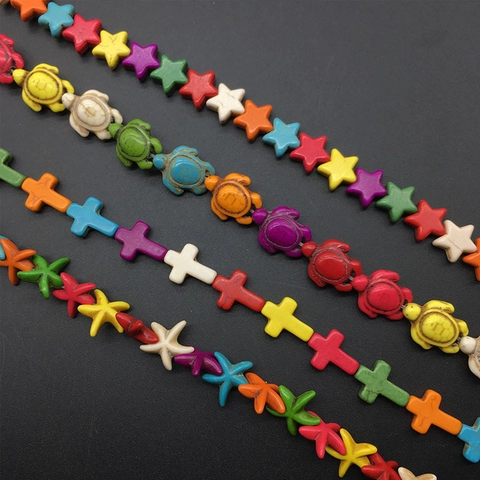 Perline Sciolte In Turchese Sintetico Colorato Forme Di Croce Stella Tartaruga E Stella Marina Per Creazione Gioielli DIY