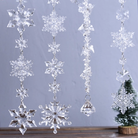 Acrylic Snowflake Bead String Christmas Hanging Ornament Clear Crystal Prism Diamond Pendant For Wedding Holiday Party Home Decor