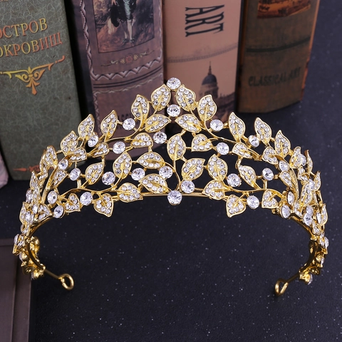 Couronne De Mariée En Strass Feuilles Diadème Pour Mariage Style Baroque Alliage Cristal Coiffure Pour Femmes