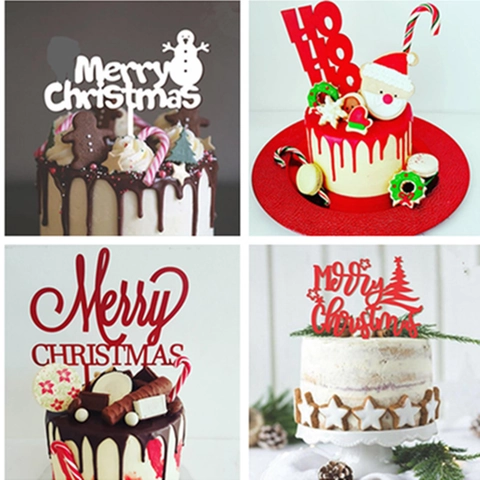 Acrylic Christmas Cake Toppers Merry Christmas Hohoho Reindeer Snowman For Holiday Party Dessert Table Decoration