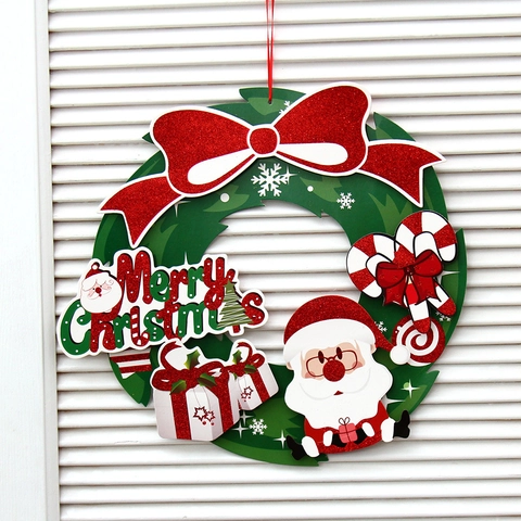 Paper Christmas Wreath Pendant Glitter Cardboard Hanging Decor For Holiday Party Home Door Wall Santa Reindeer House