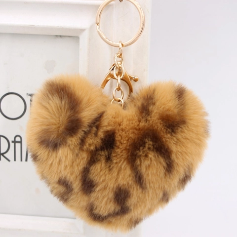 Herzförmiger Plüsch Schlüsselanhänger Leopard Print Kunstpelz Taschenanhänger Flauschig Legierung Schlüsselring Für Damen