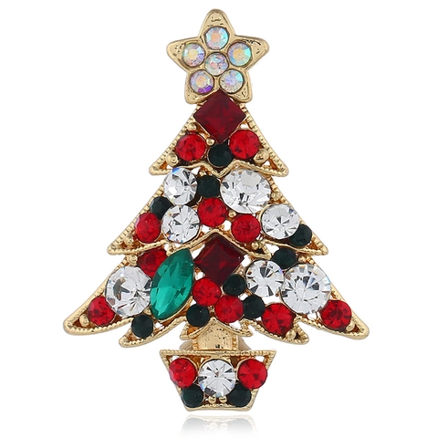 European Fashion Christmas Tree Brooch Rhinestone Alloy Pins Jewelry Gift For Women Colorful Holiday Decoration