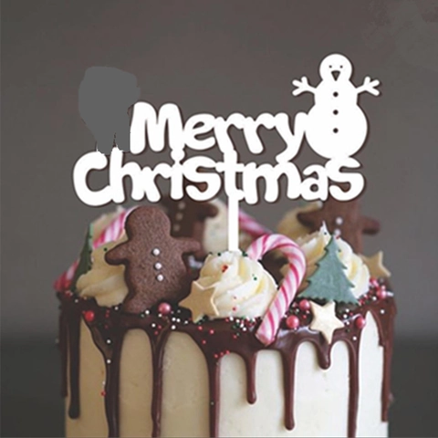 Acrylic Christmas Cake Toppers Merry Christmas Hohoho Reindeer Snowman For Holiday Party Dessert Table Decoration