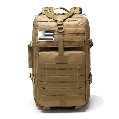 Tactical Backpack Waterproof Oxford Cloth MOLLE System Outdoor Hiking Camping Rucksack Large Capacity Camouflage Pattern US Flag Patch