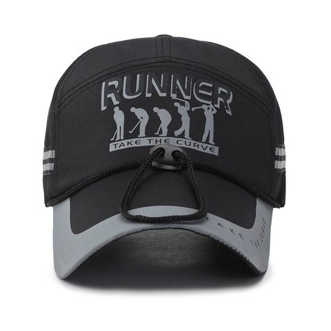 Runner Buchstaben Druck Baseballkappe Schnelltrocknendes Polyester Reflektierend Verstellbar Outdoor Sport Golf Hut