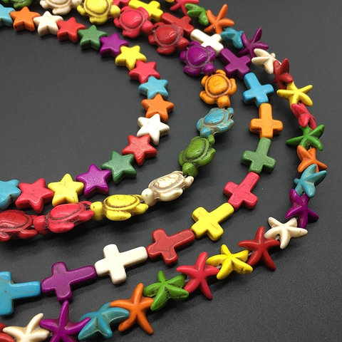 Perline Sciolte In Turchese Sintetico Colorato Forme Di Croce Stella Tartaruga E Stella Marina Per Creazione Gioielli DIY