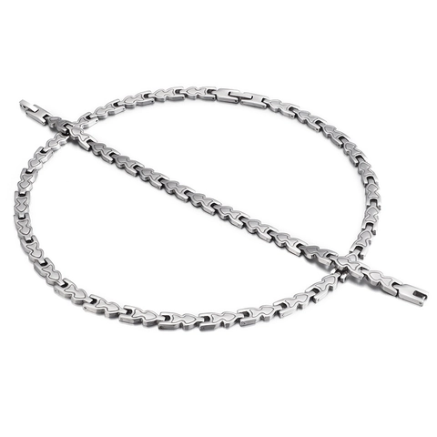 Collana E Bracciale Per Magnetoterapia In Acciaio Inossidabile Gioielli Con Maglie A Cuore Geometriche Placcati Oro 18K