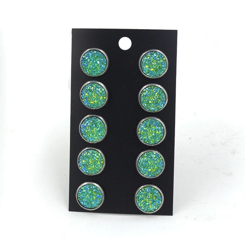 Boucles D Oreilles Puces Druzy Rondes Acier Inoxydable Résine Scintillante Bijoux Mode