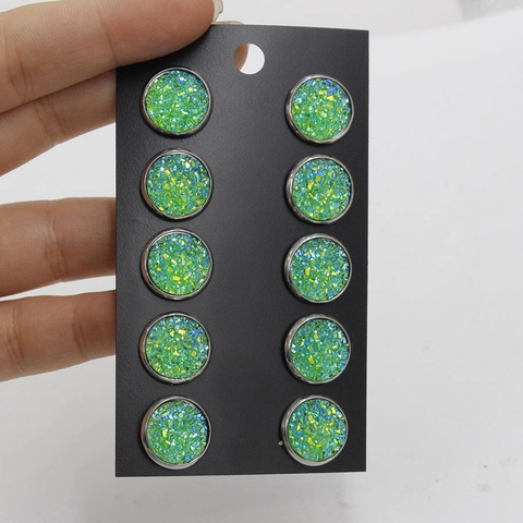 Boucles D Oreilles Puces Druzy Rondes Acier Inoxydable Résine Scintillante Bijoux Mode