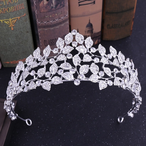 Couronne De Mariée En Strass Feuilles Diadème Pour Mariage Style Baroque Alliage Cristal Coiffure Pour Femmes