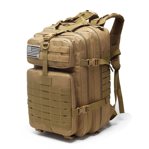 Tactical Backpack Waterproof Oxford Cloth MOLLE System Outdoor Hiking Camping Rucksack Large Capacity Camouflage Pattern US Flag Patch