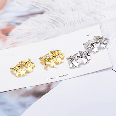 Pendientes de Aro con Colgante de Estrella de Cobre Galvanizado Estilo Coreano Minimalista Joyería Diaria para Mujer