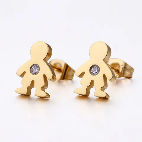 Pendientes De Botón Niño Pequeño Acero Titanio Chapado Oro 18K Circonita Forma Humanoide Moda Simple Para Mujeres
