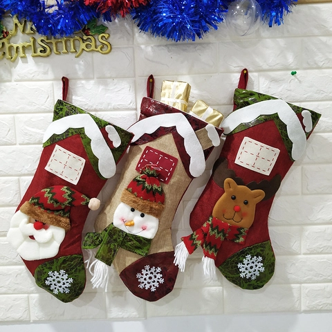Grote Kerstsokken Kunstleer Niet-geweven Vilt Jute Cadeauzakje Kerstman Sneeuwman Rendier Kerstboom Decoratie