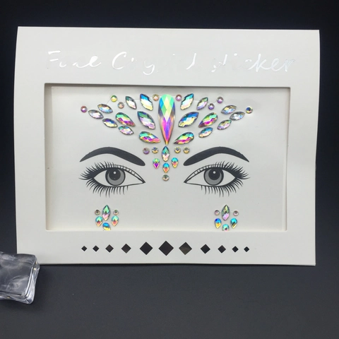 Shiny Iridescent Face Crystal Stickers DIY Rhinestone Eyes Face Jewels Temporary Tattoo For Rave Festival Party Makeup Accessories