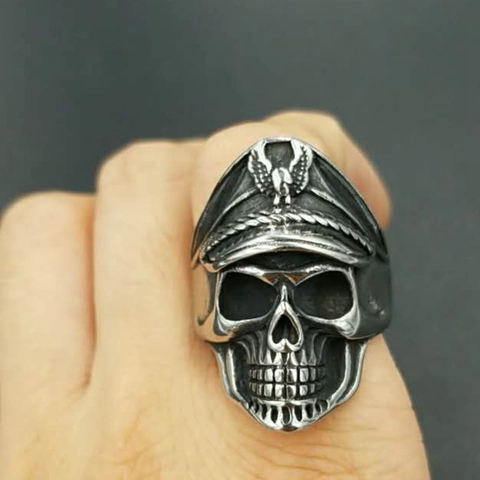 Schedel Militaire Officier Ring Roestvrij Staal Adelaar Embleem Punk Biker Retro Gothic Sieraden Voor Heren