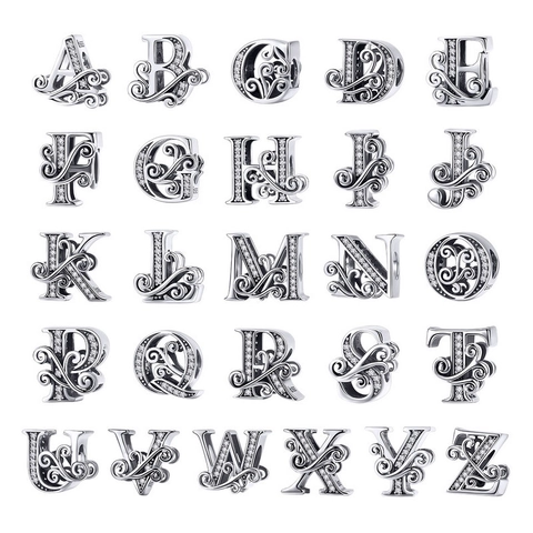 925 Sterling Silver Initial Letter Alphabet Charms With Cubic Zirconia For DIY Bracelet Necklace Jewelry Making