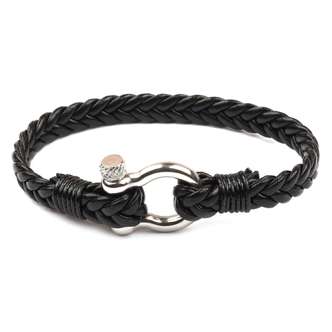 Men Braided Leather Bracelet With Stainless Steel U Shackle Clasp Vintage Punk Handmade Wristband Jewelry
