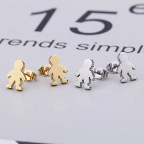 Kleiner Junge Cartoon Person Geformte Ohrstecker Edelstahl Poliert Minimalistischer Modeschmuck Für Damen Herren Kinder