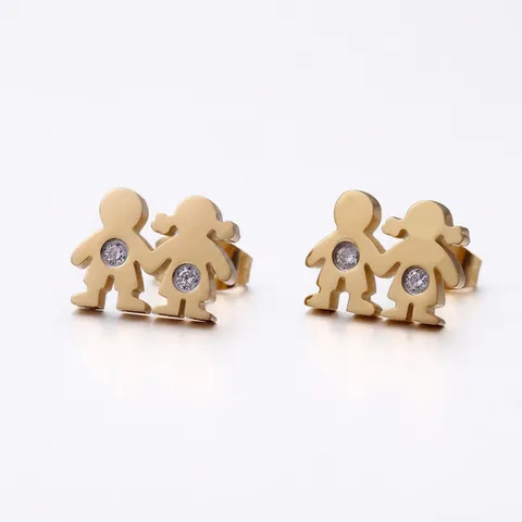 Pendientes De Botón Con Silueta De Niño Y Niña Acero De Titanio Diamante De Imitación Figura De Dibujos Animados Joyería