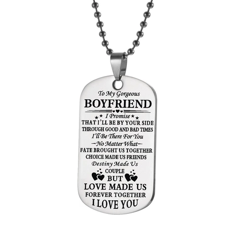 Stainless Steel Dog Tag Necklace And Keychain Inscribed Love Message Pendant Jewelry Gift For Husband Wife Boyfriend