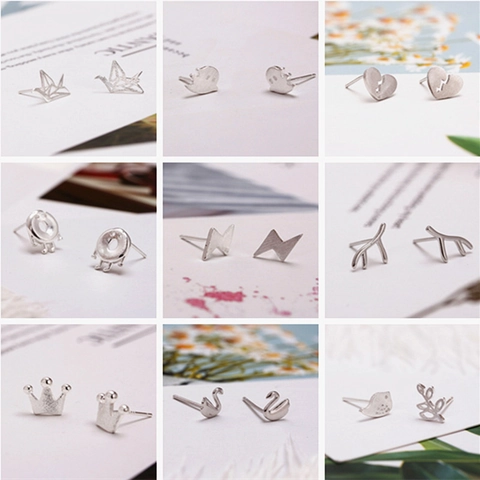 Minimalist Tiny Stud Earrings With 925 Sterling Silver Earring Post Animal Floral Shapes For Women Korean Style Hypoallergenic